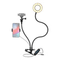Clip-on selfie ring light with phone holder on a desk