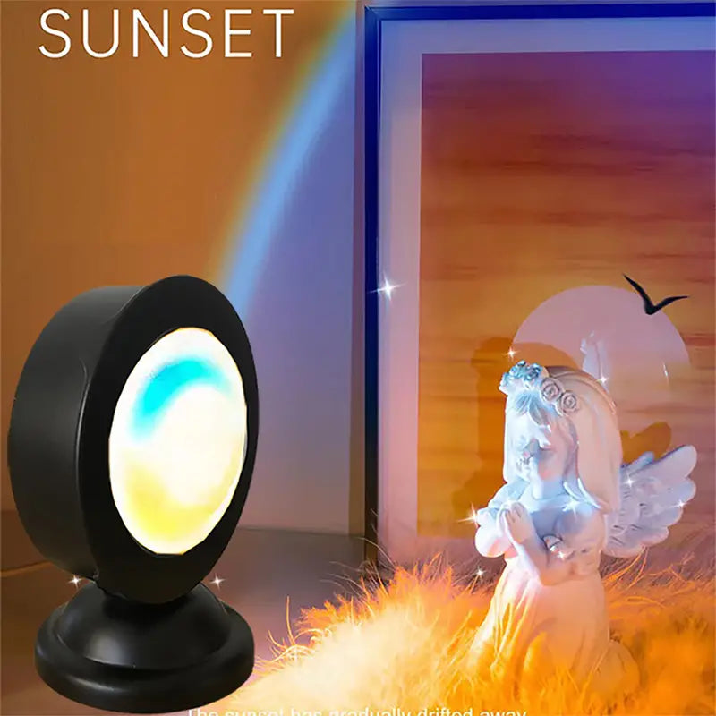 Sunset galaxy projector glowing on a bedroom ceiling